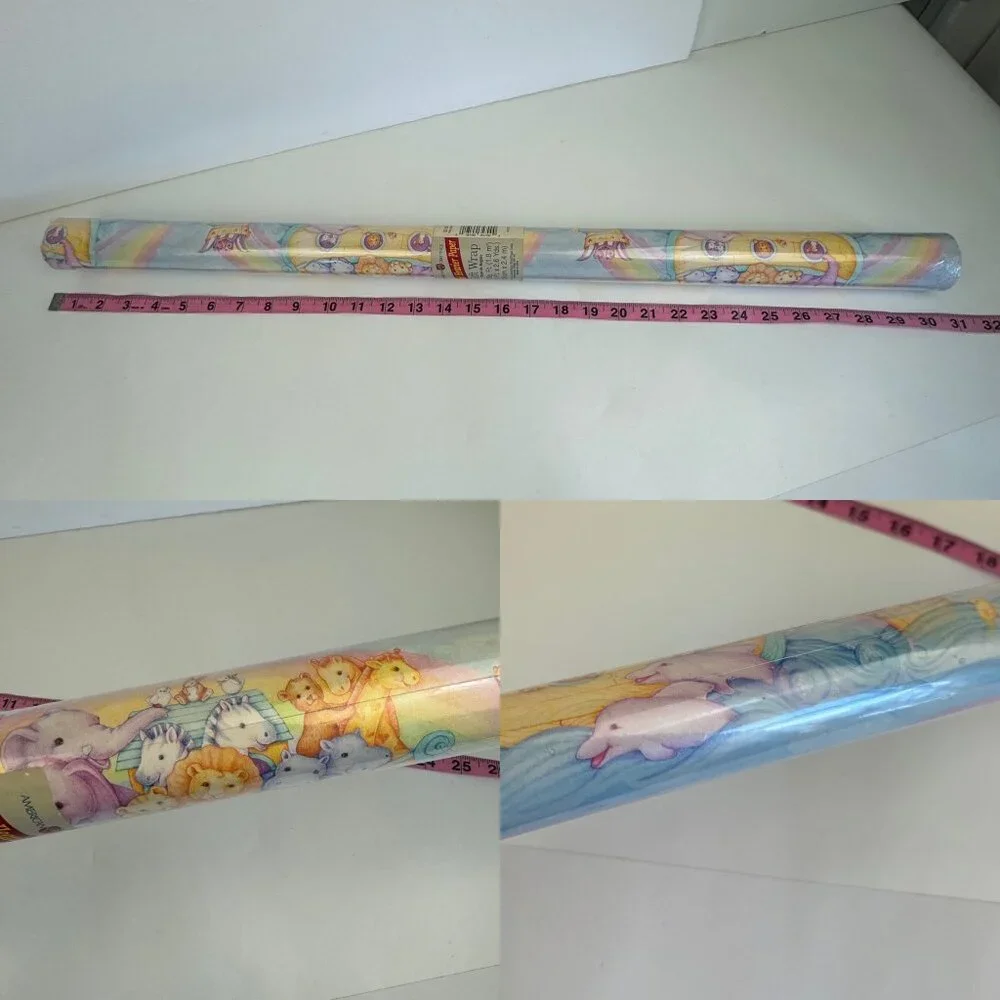 Sealed Vtg American Greetings Noah's Ark Pastel‎ Baby Shower Wrapping Paper Tube